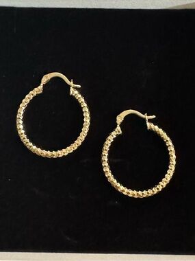 Gold Textured Hoop Earrings - Women Jewelry